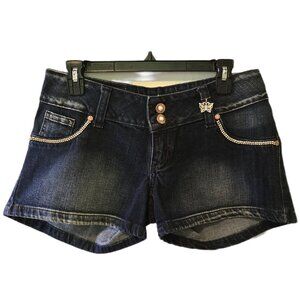 Vintage Y2K Bivik Jeans Co Denim Shorts Rhinestone Butterfly Charm Dark Wash 32"